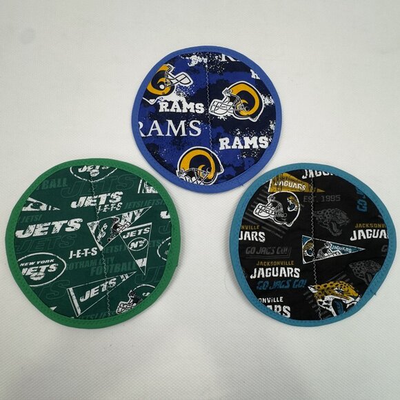 Handmade Other - NFL Team Logo Fabric Potholder Trivet Set Of 3 Rams Jaguars Jets Handmade 8"